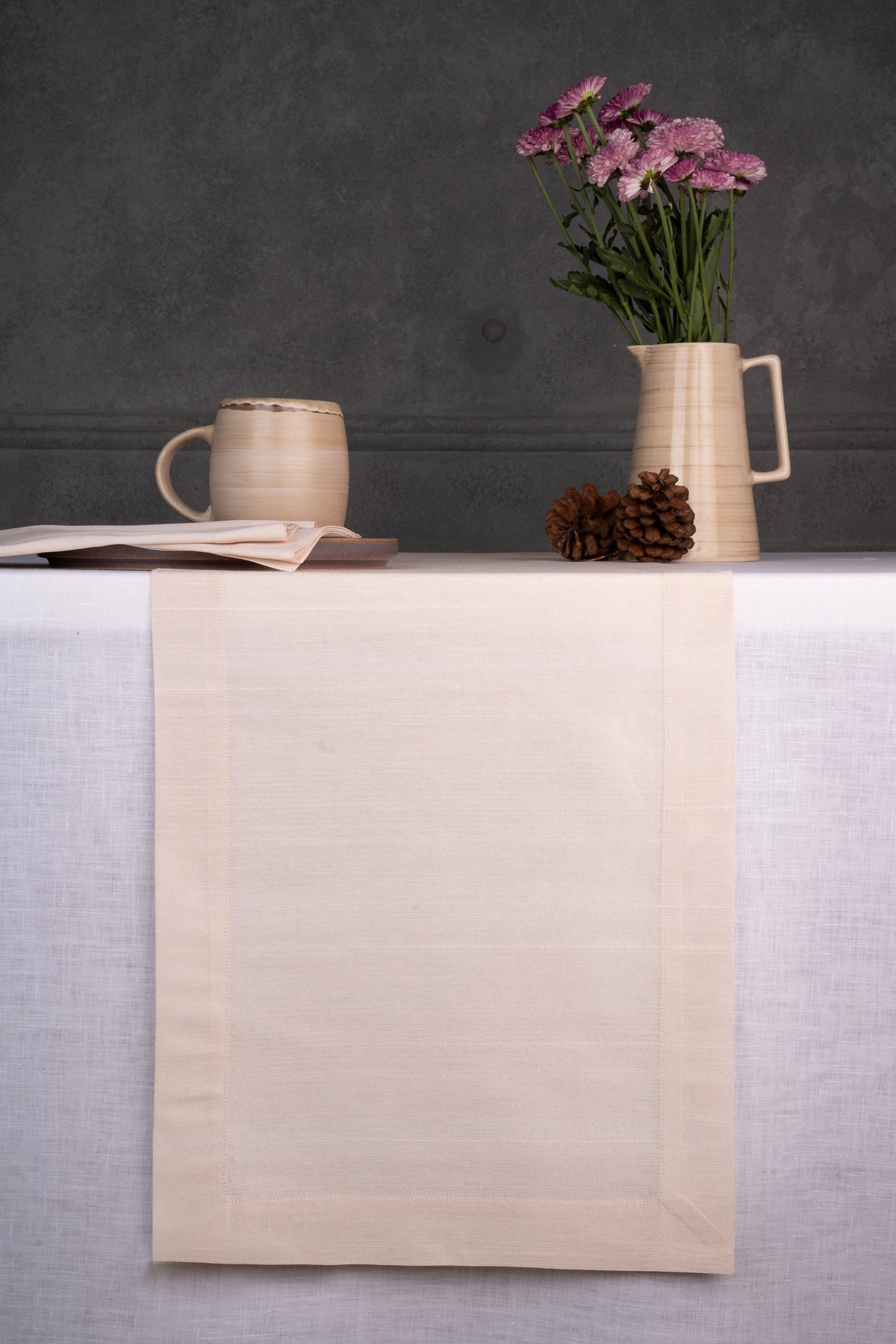 Light Natural Raw Silk Textured Table Runner - Mitered Corner