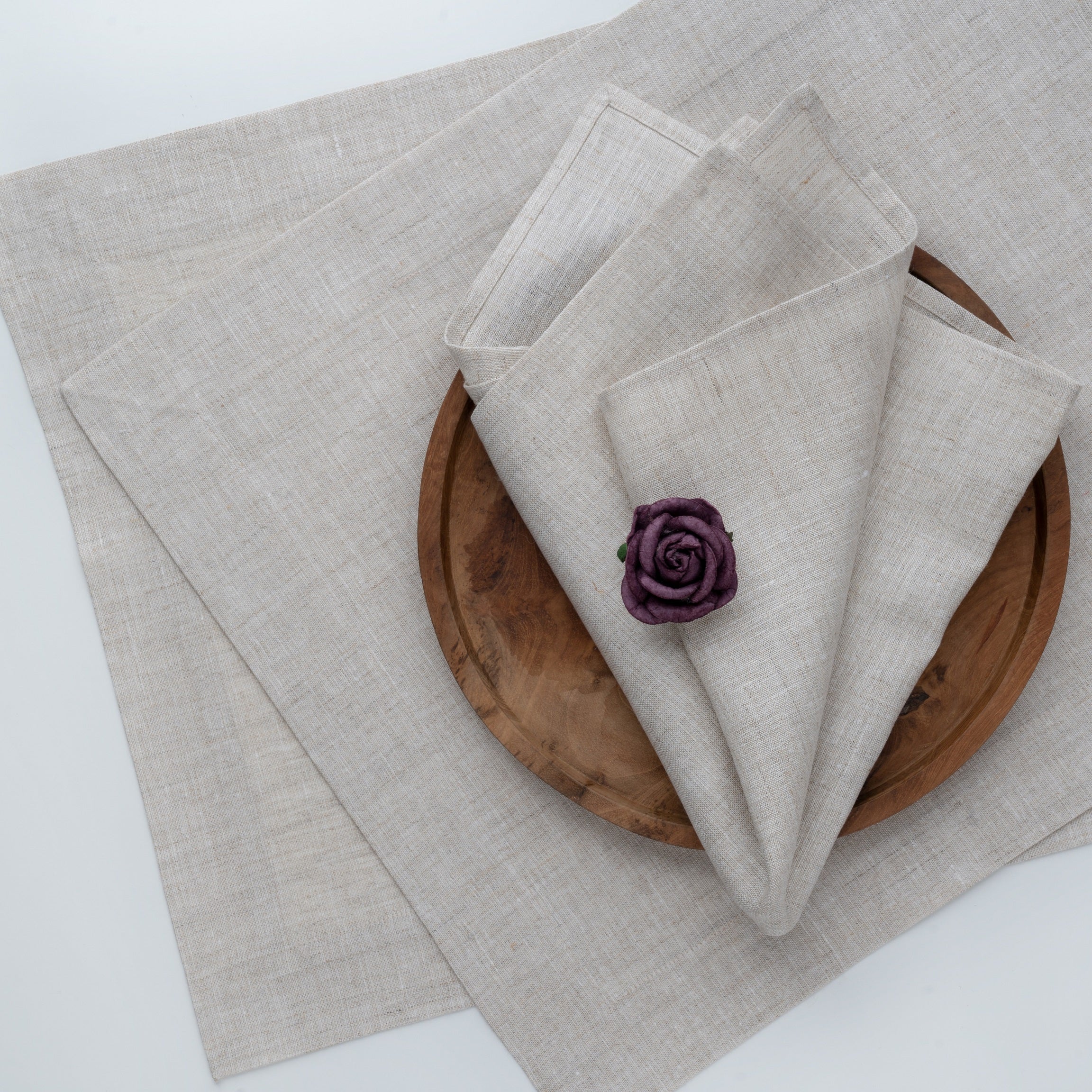 Light Natural Linen Napkins, Hemmed, 18 x 18 inch, 4 pcs