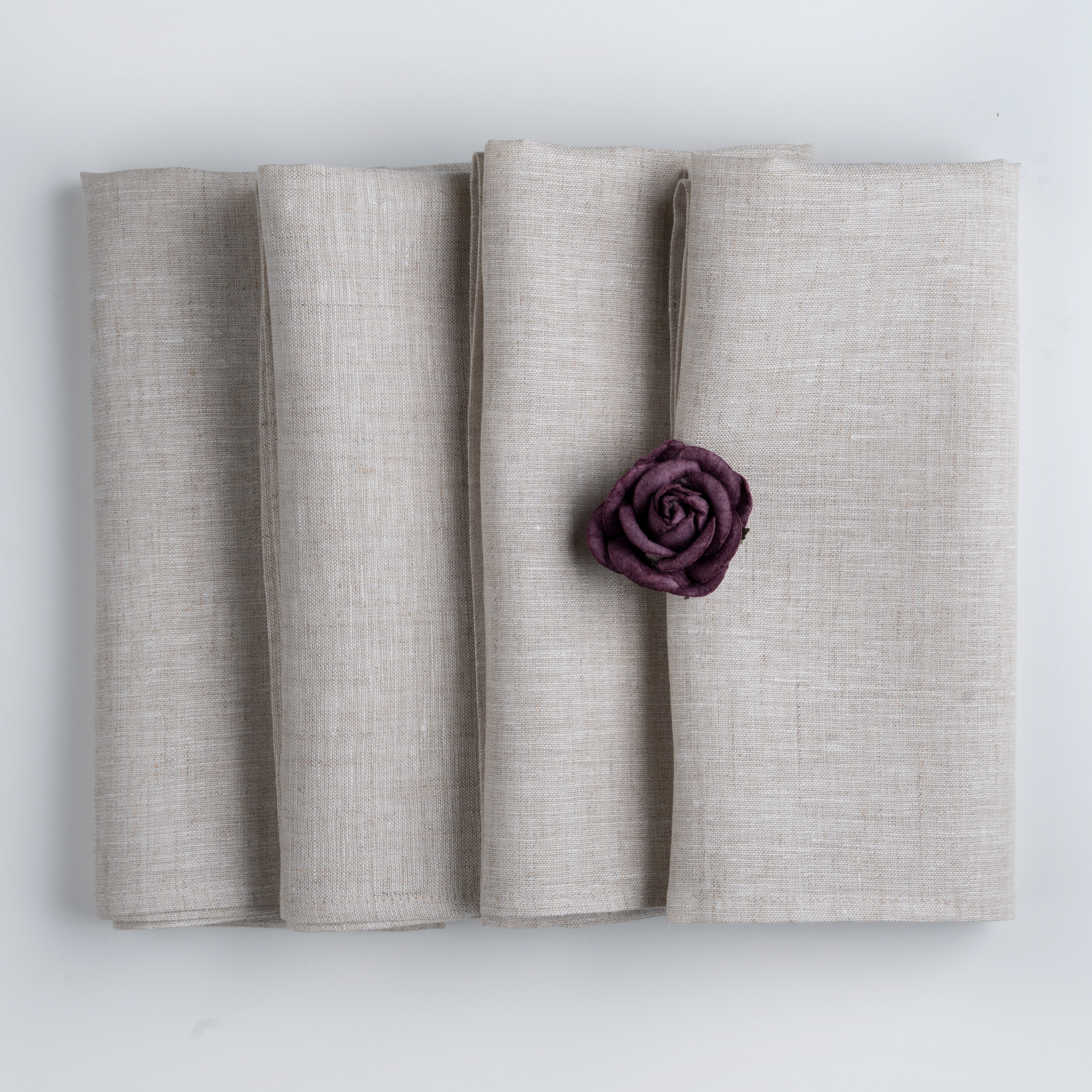 Light Natural Linen Napkins, Hemmed, 18 x 18 inch, 4 pcs