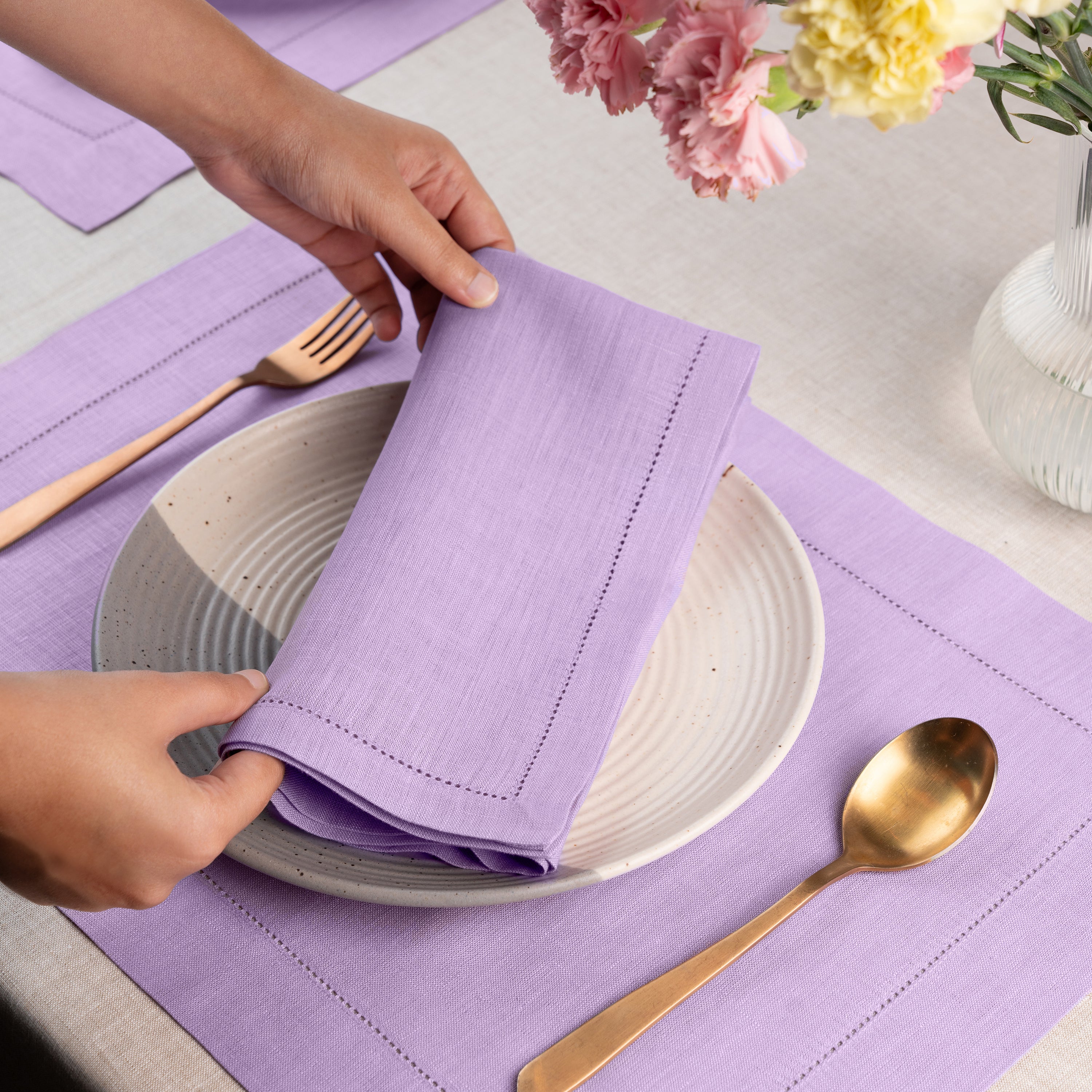 Lavender Linen Napkins, Hemstitch, 20 x 20 inch, 4 pcs