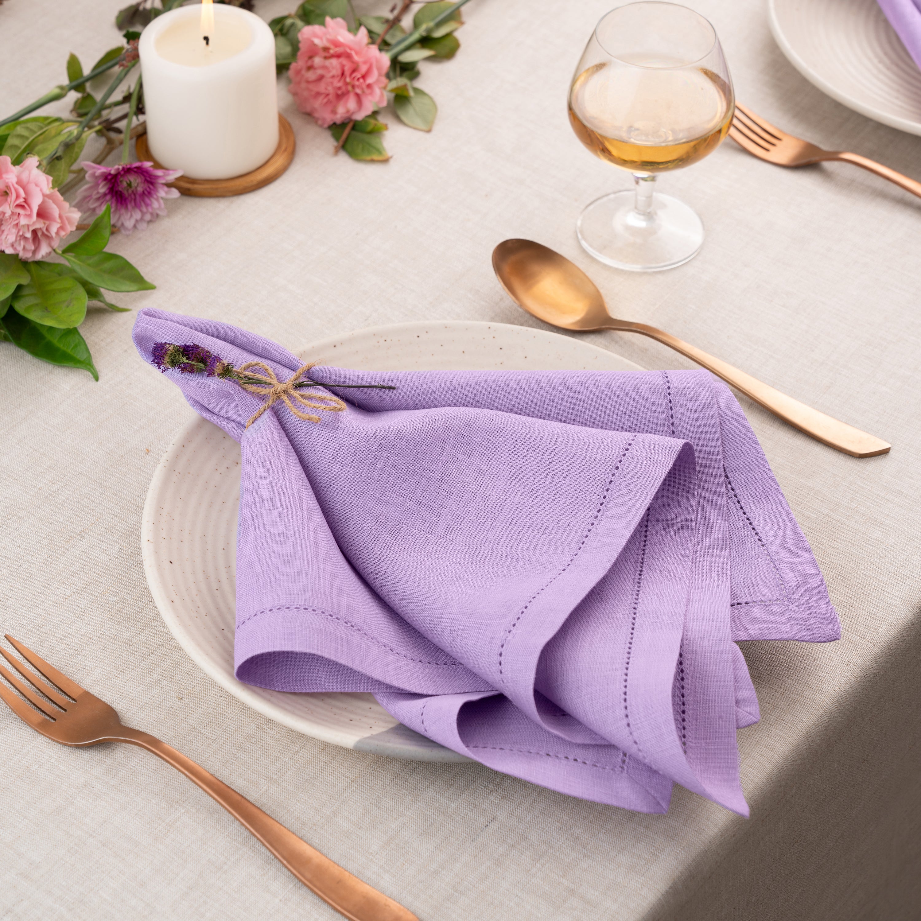 Lavender Linen Napkins, Hemstitch, 20 x 20 inch, 4 pcs