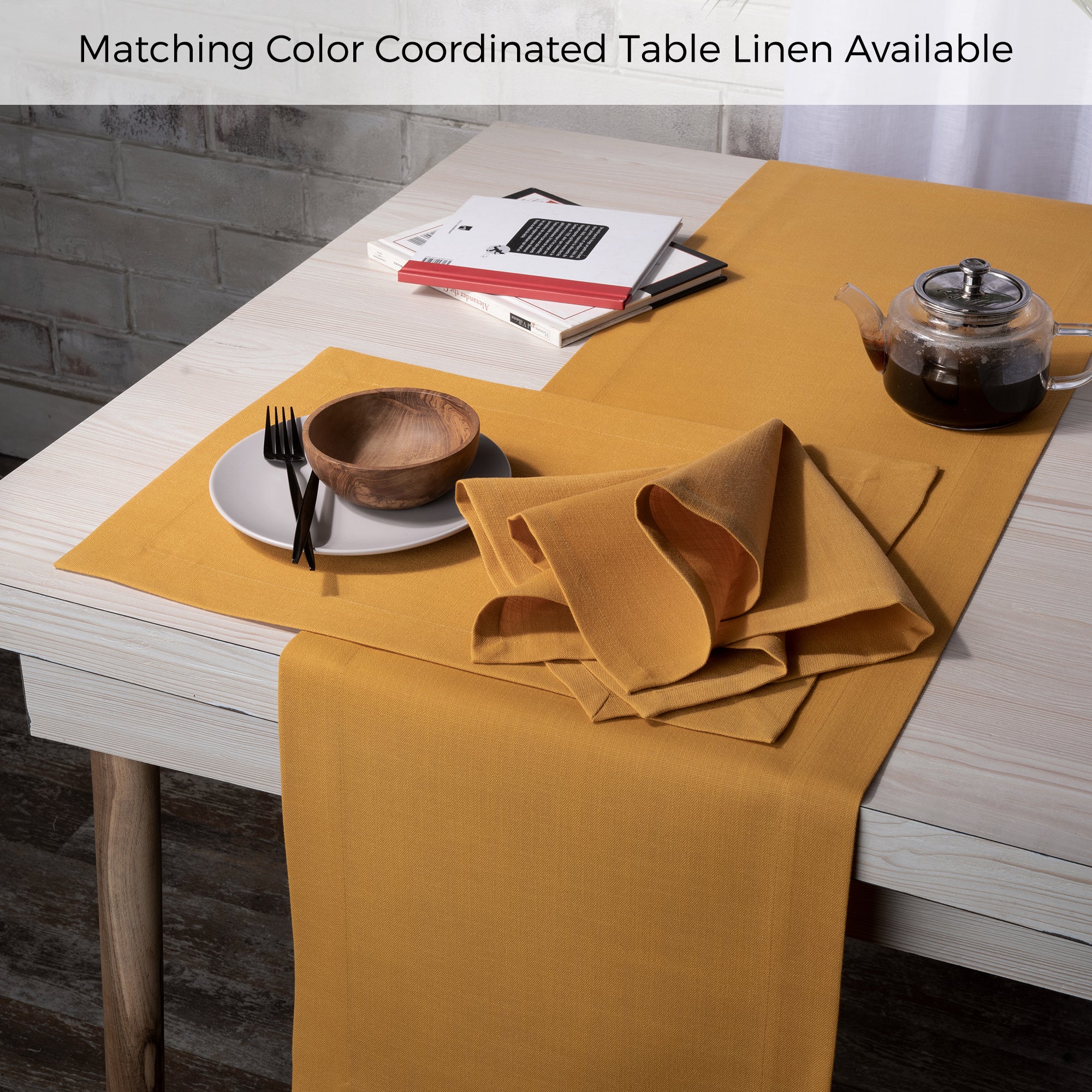 Mustard Faux Linen Napkins, Mitered Corner, 20 x 20 inch, 4 pcs