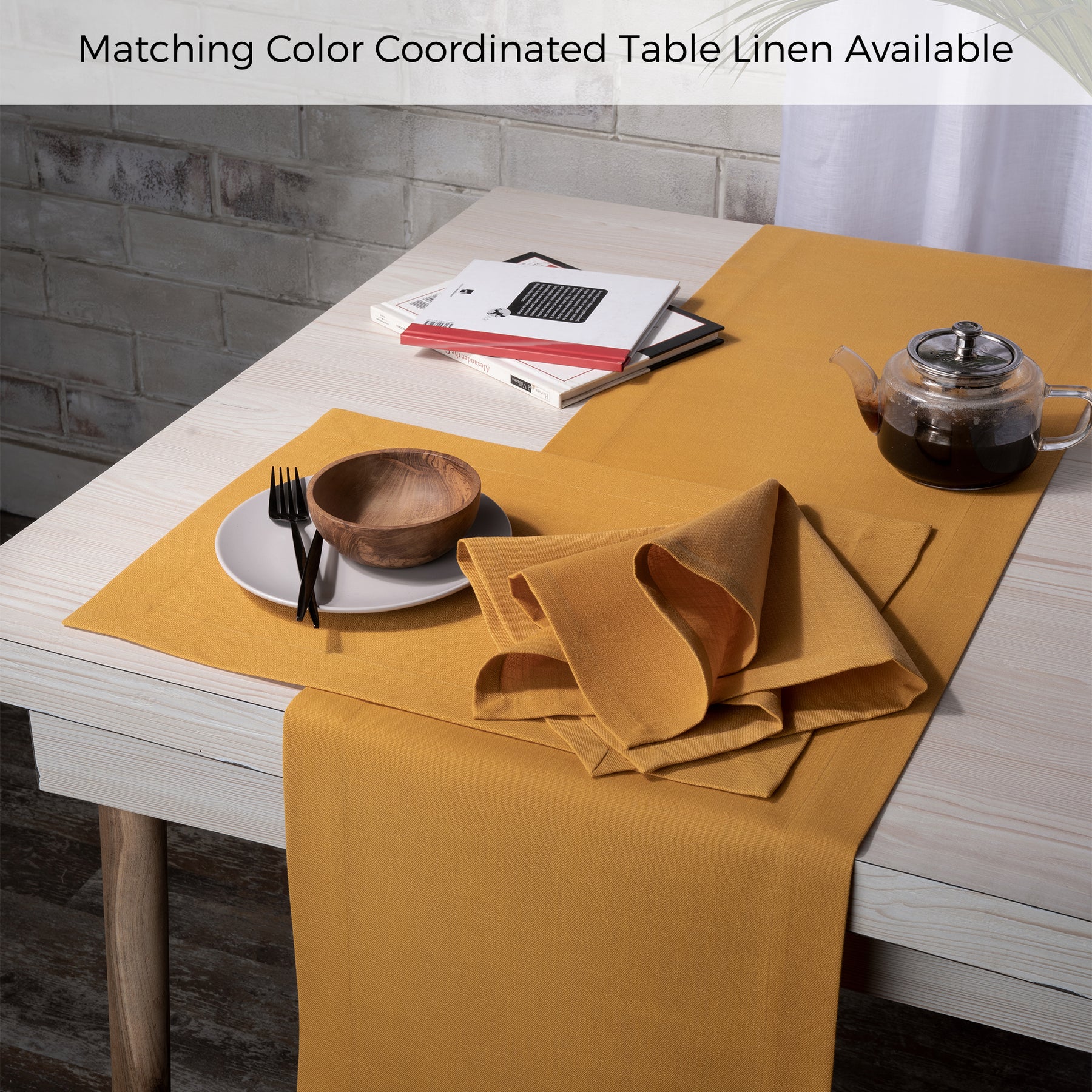 Mustard Faux Linen Placemats 14 x 19 Inch Set of 4 - Mitered Corner