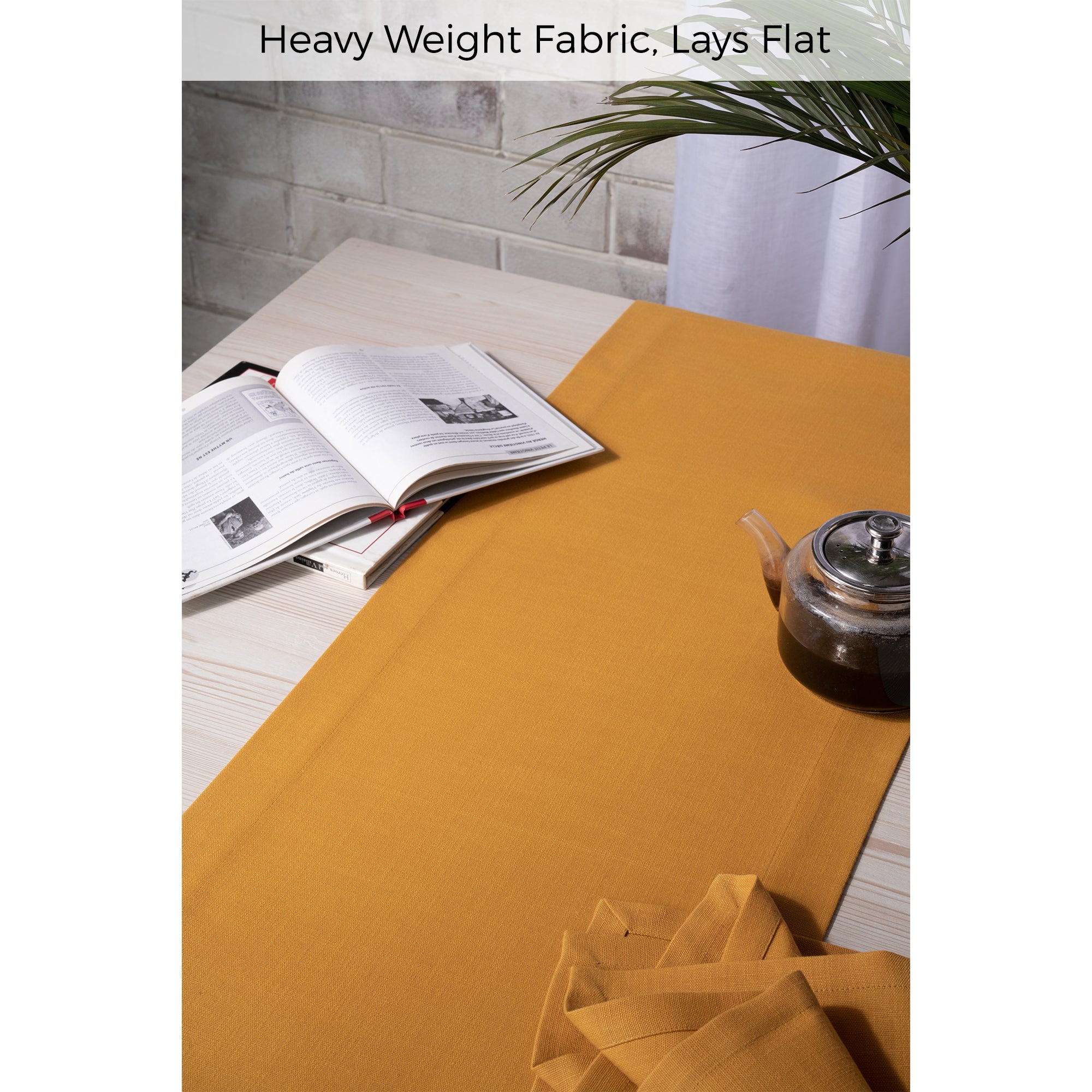 Mustard Table Runner, Faux Linen, Mitered Corner