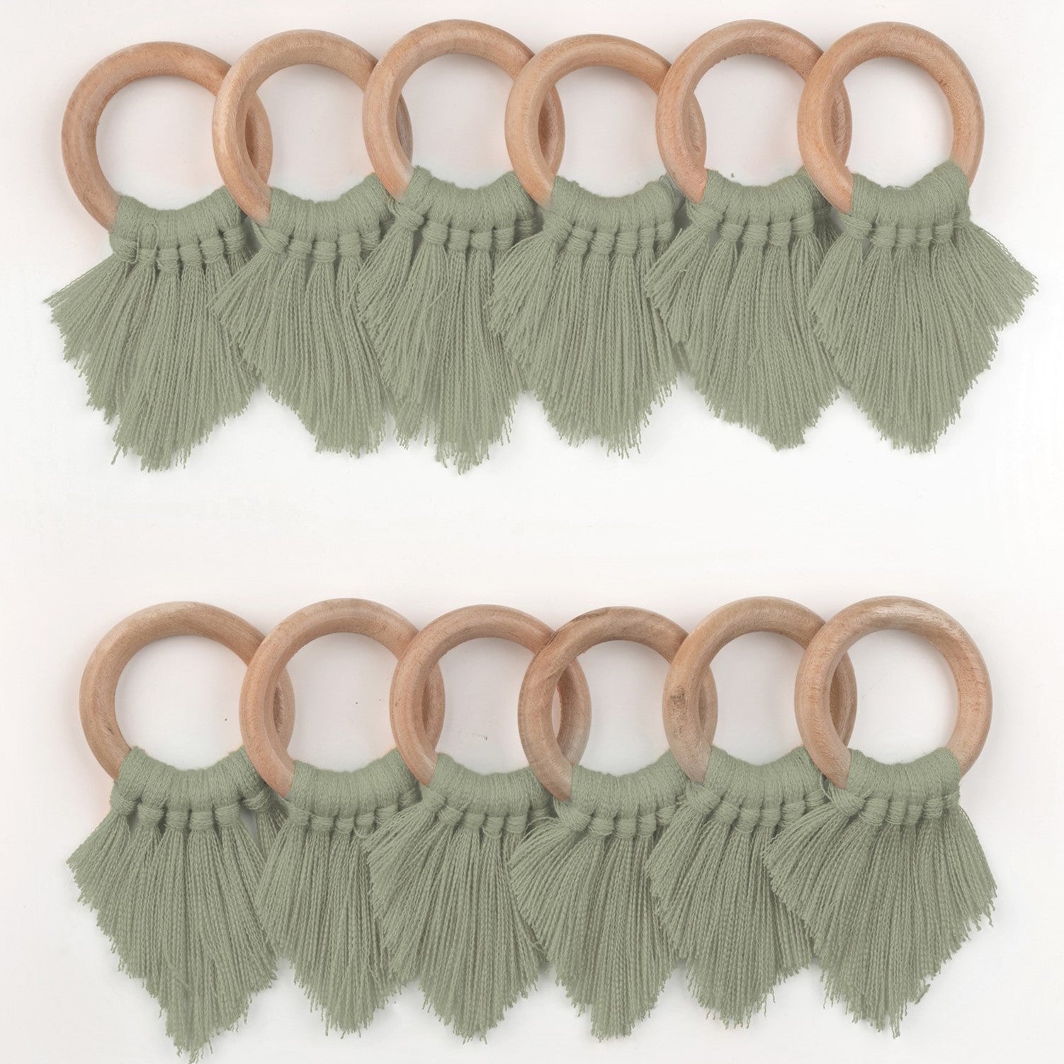 Sage Green Napkin Rings With Fringe