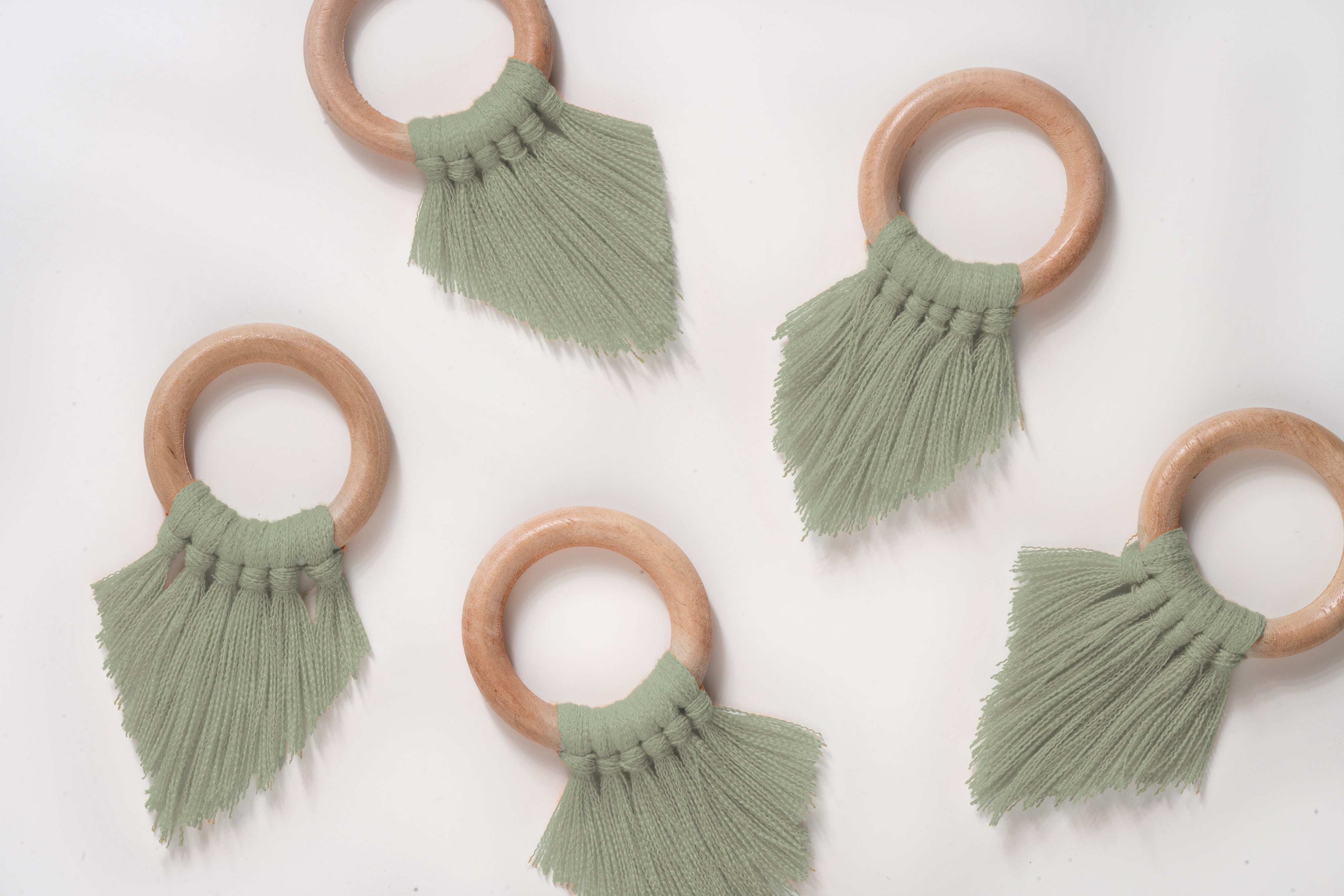 Sage Green Napkin Rings With Fringe