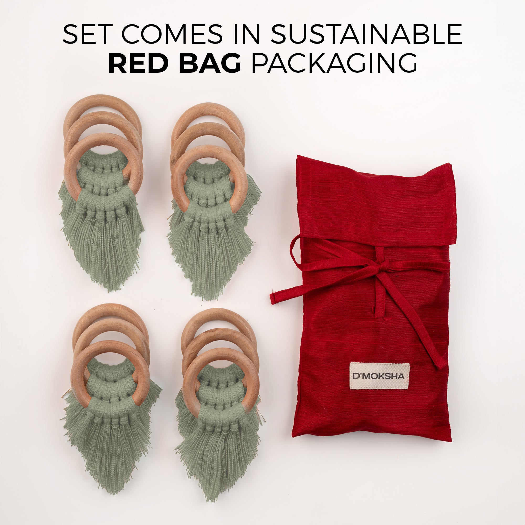 Sage Green Napkin Rings With Fringe