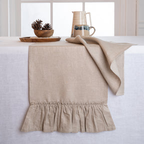 Natural Linen Table Runner, Ruffle