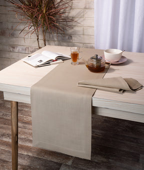 Natural Linen Textured Table Runner - Mitered Corner