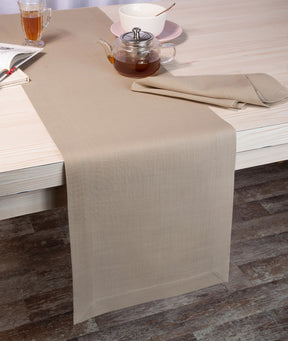 Natural Linen Look Recycled Fabric Mitered Corner Table Runner