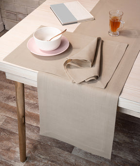 Natural Linen Textured Table Runner - Mitered Corner