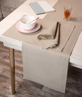 Natural Linen Look Recycled Fabric Mitered Corner Table Runner