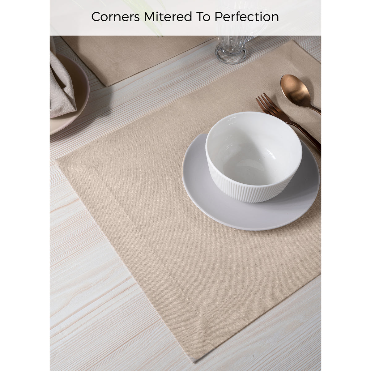 Natural Linen Textured Placemats 14 x 19 Inch Set of 4 - Mitered Corner