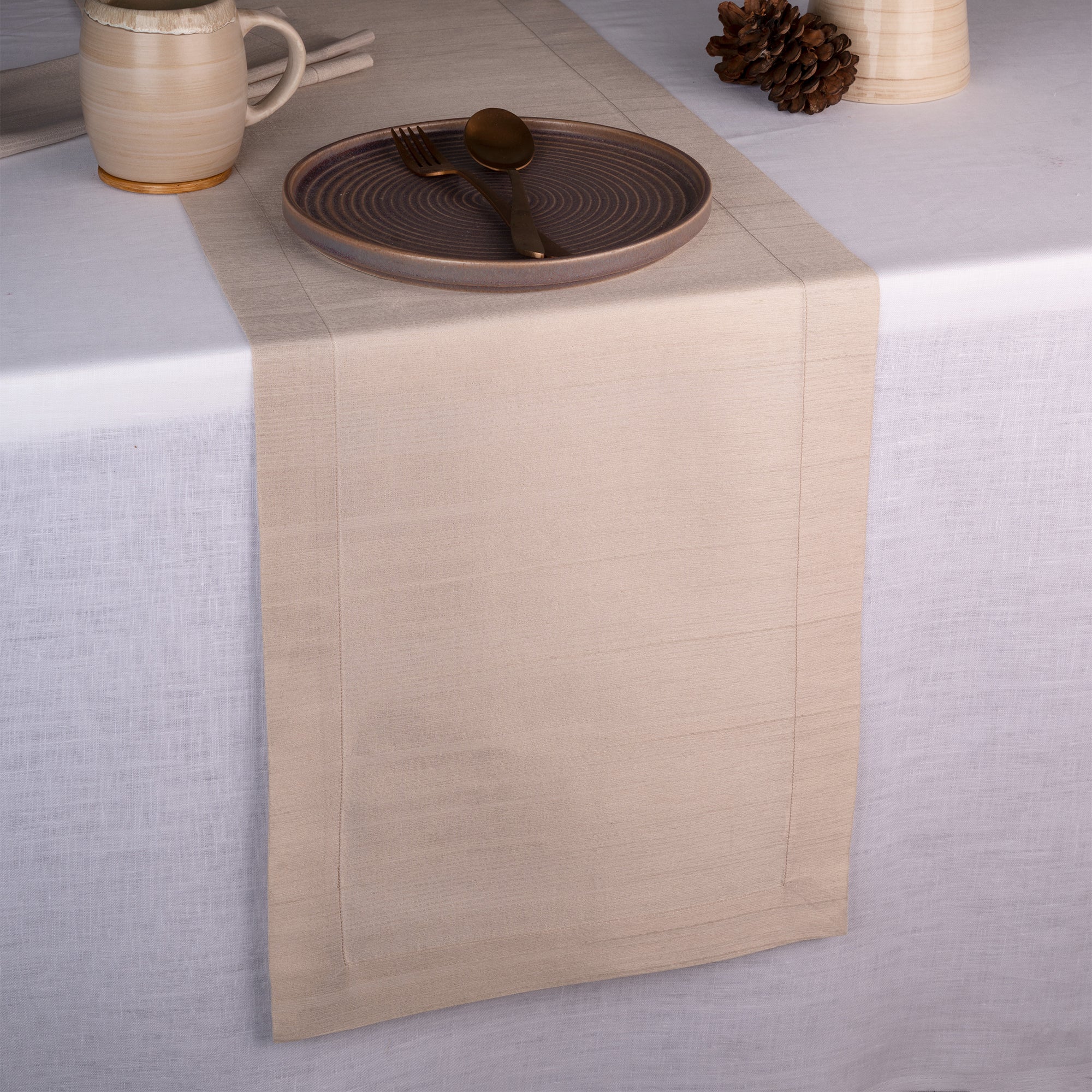 Natural Table Runner, Vegan Silk, Mitered Corner