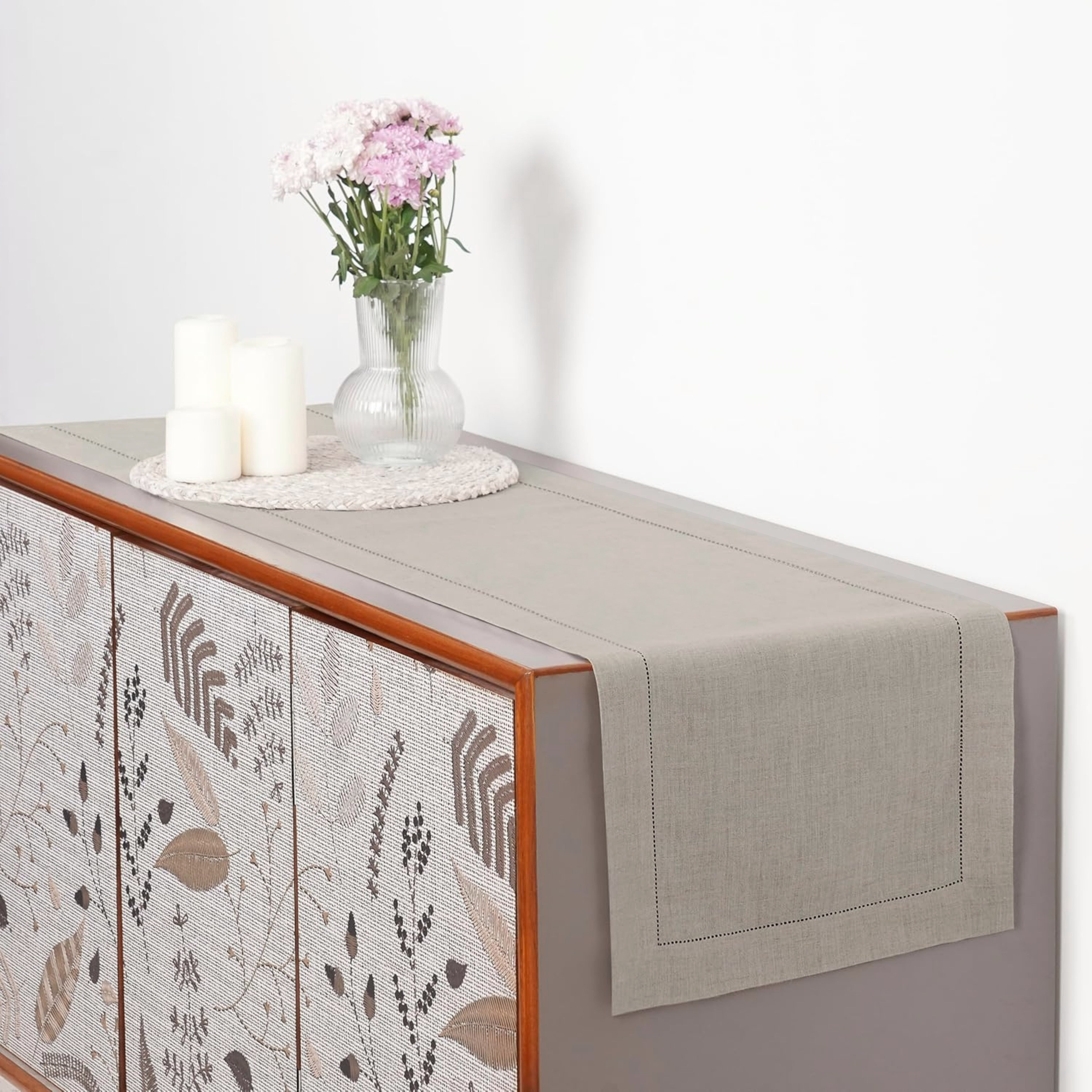 Natural Linen Table Runner, Hemstitch