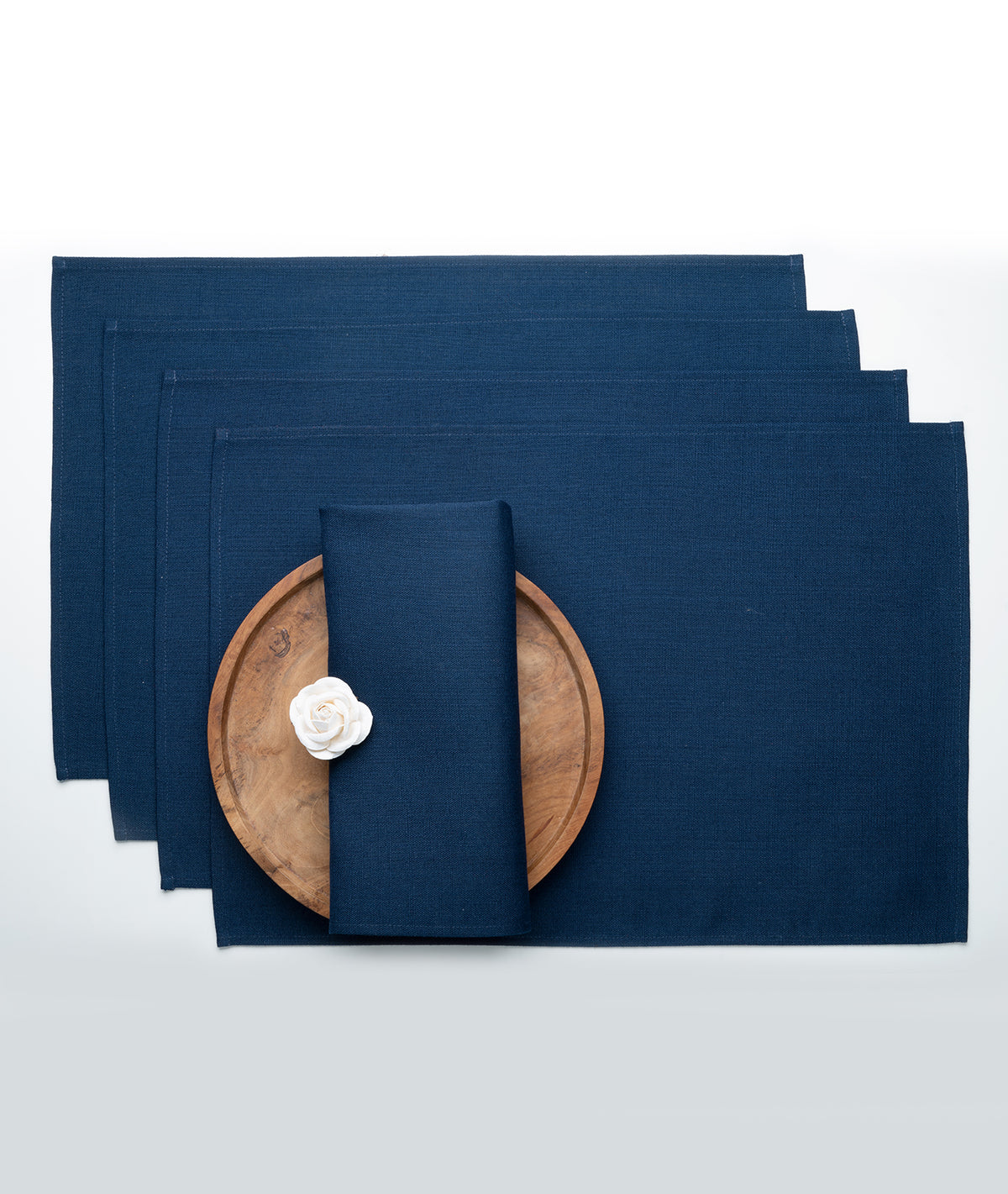 Navy Blue Linen Textured Placemats 13 x 18 Inch Set of 4 - Plain