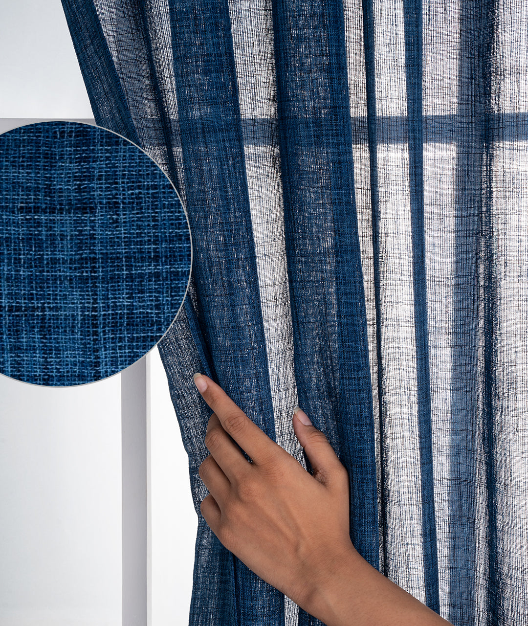 Indigo Blue Jute Textured Curtain | Set of 2 Panels