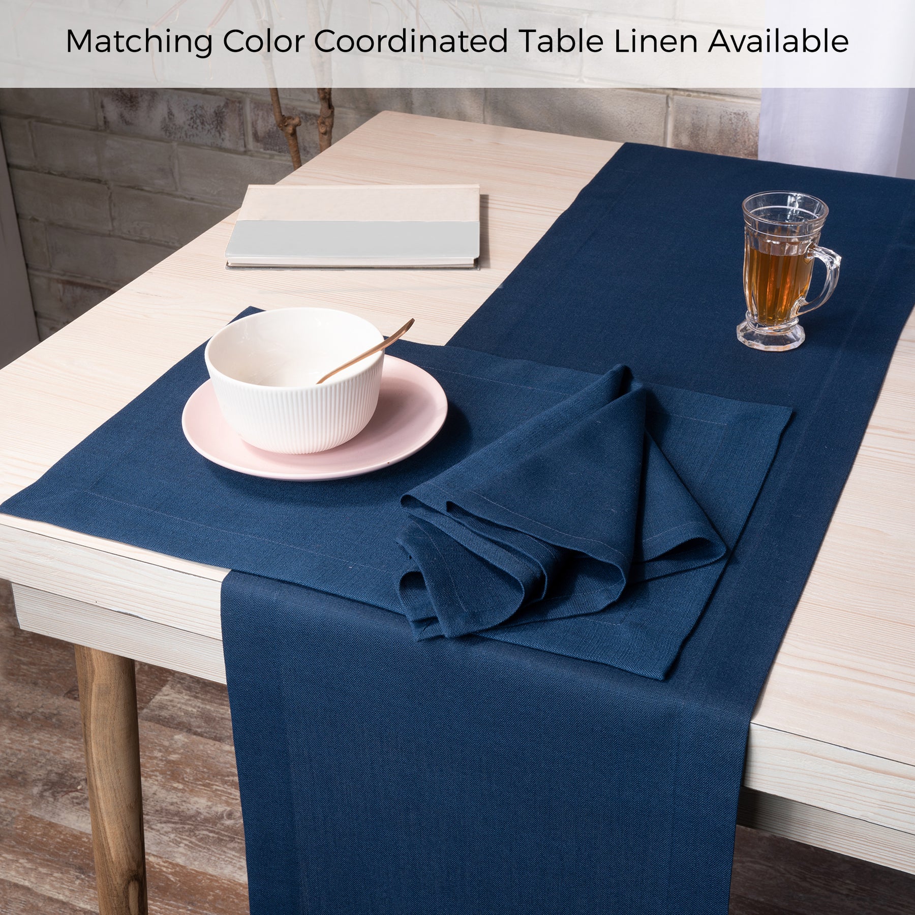 Navy Blue Linen Textured Placemats 14 x 19 Inch Set of 4 - Mitered Corner