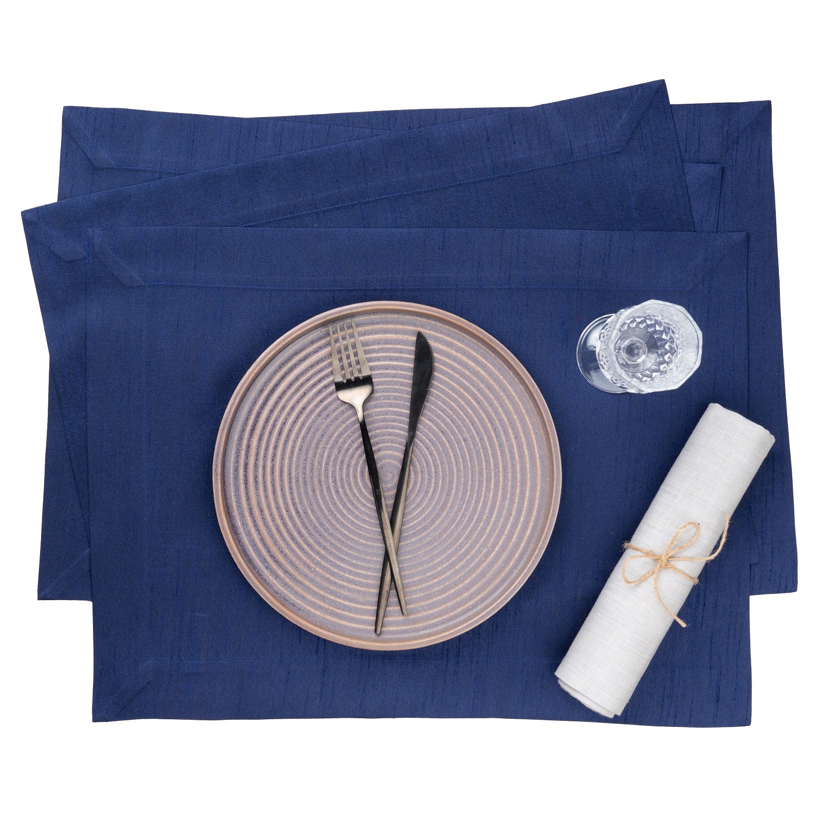 Navy Blue Vegan Silk Placemats, Mitered Corner, 14 x 19 inch, 4 pcs