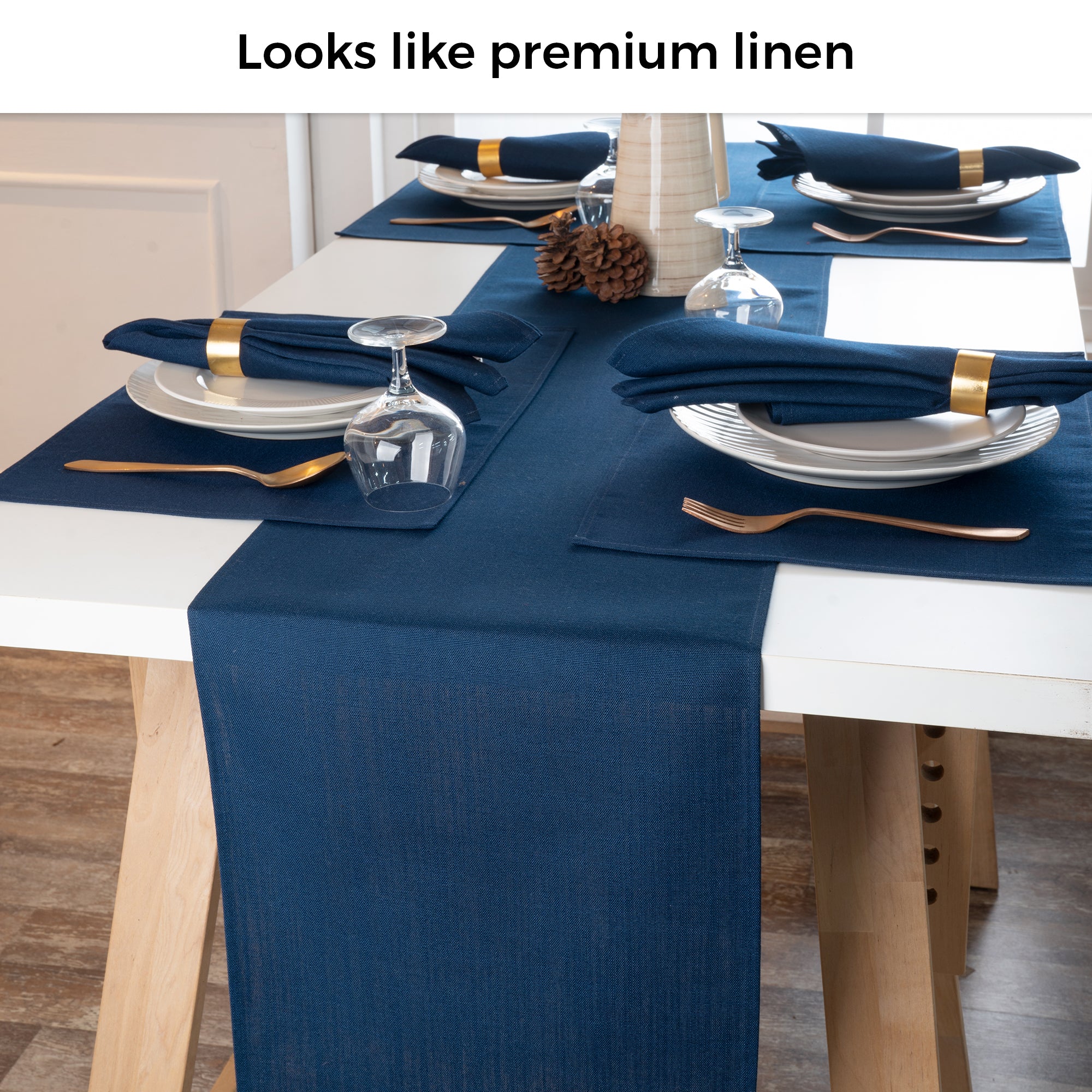 Navy Blue Table Runner, Faux Linen, Plain