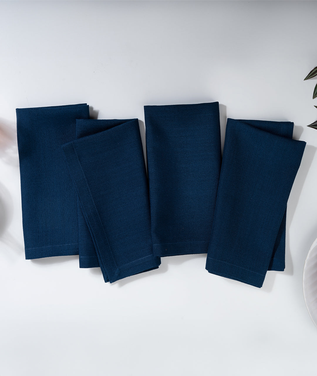 Navy Blue Linen Look Recycled Fabric Mitered Corner Dinner Napkins