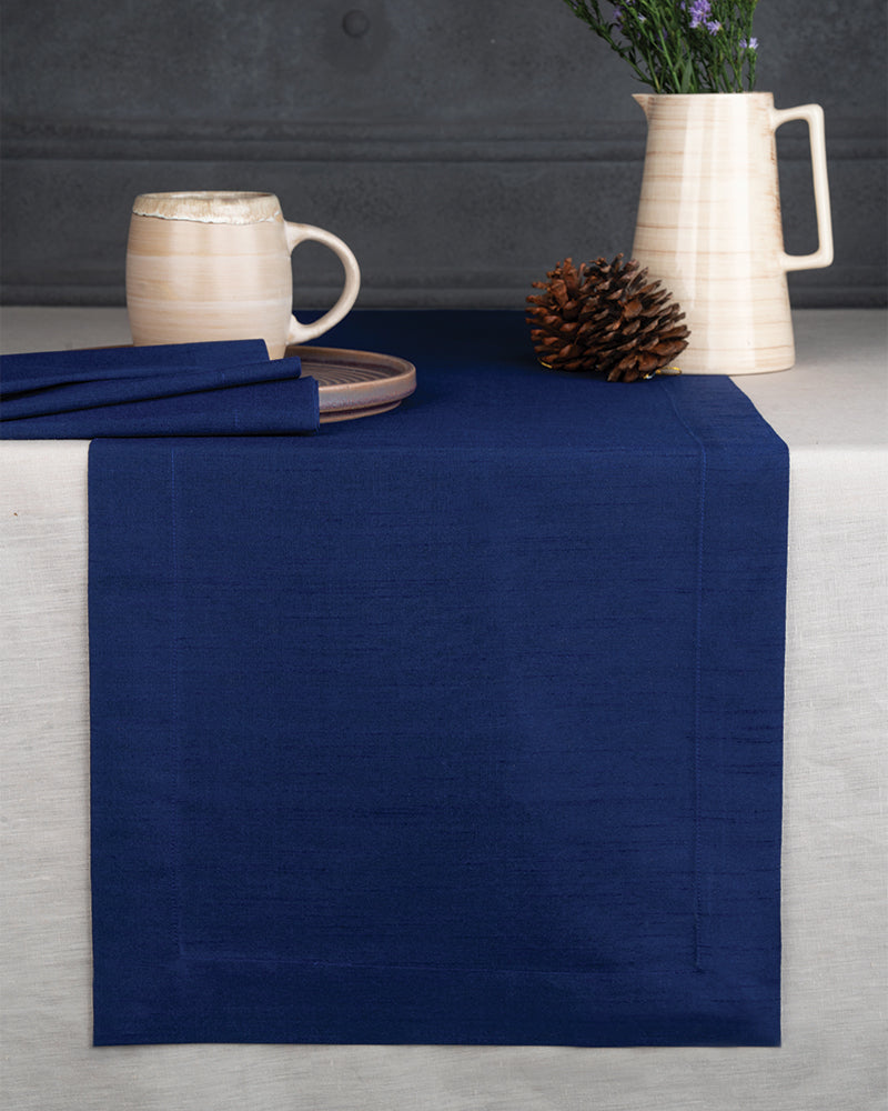 Navy Blue Luxurious Silk Look Recycled Fabric Table Runner