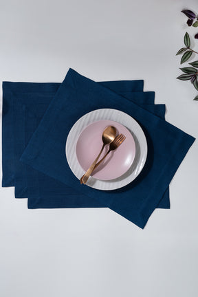 Reversible Navy Blue & White Linen Dinner Napkins | 20 x 20 Inch, Set of 4