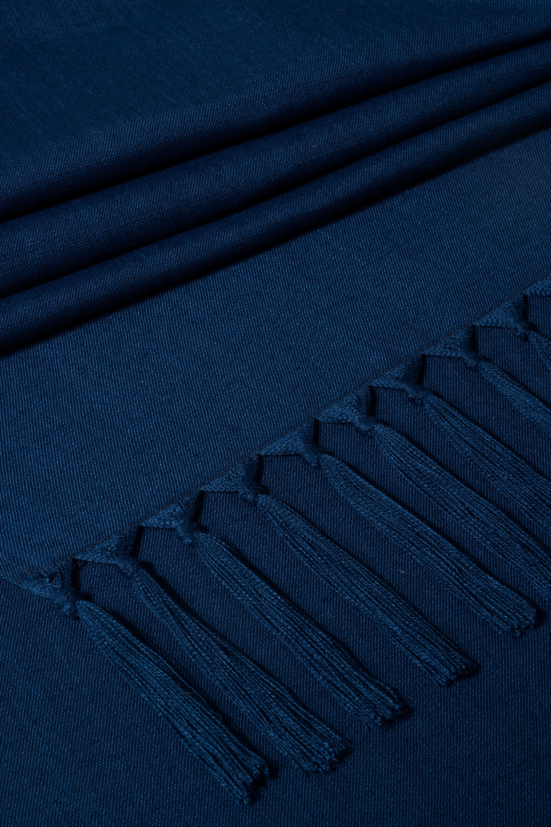 Navy Blue Linen Textured Table Runner - Tassel
