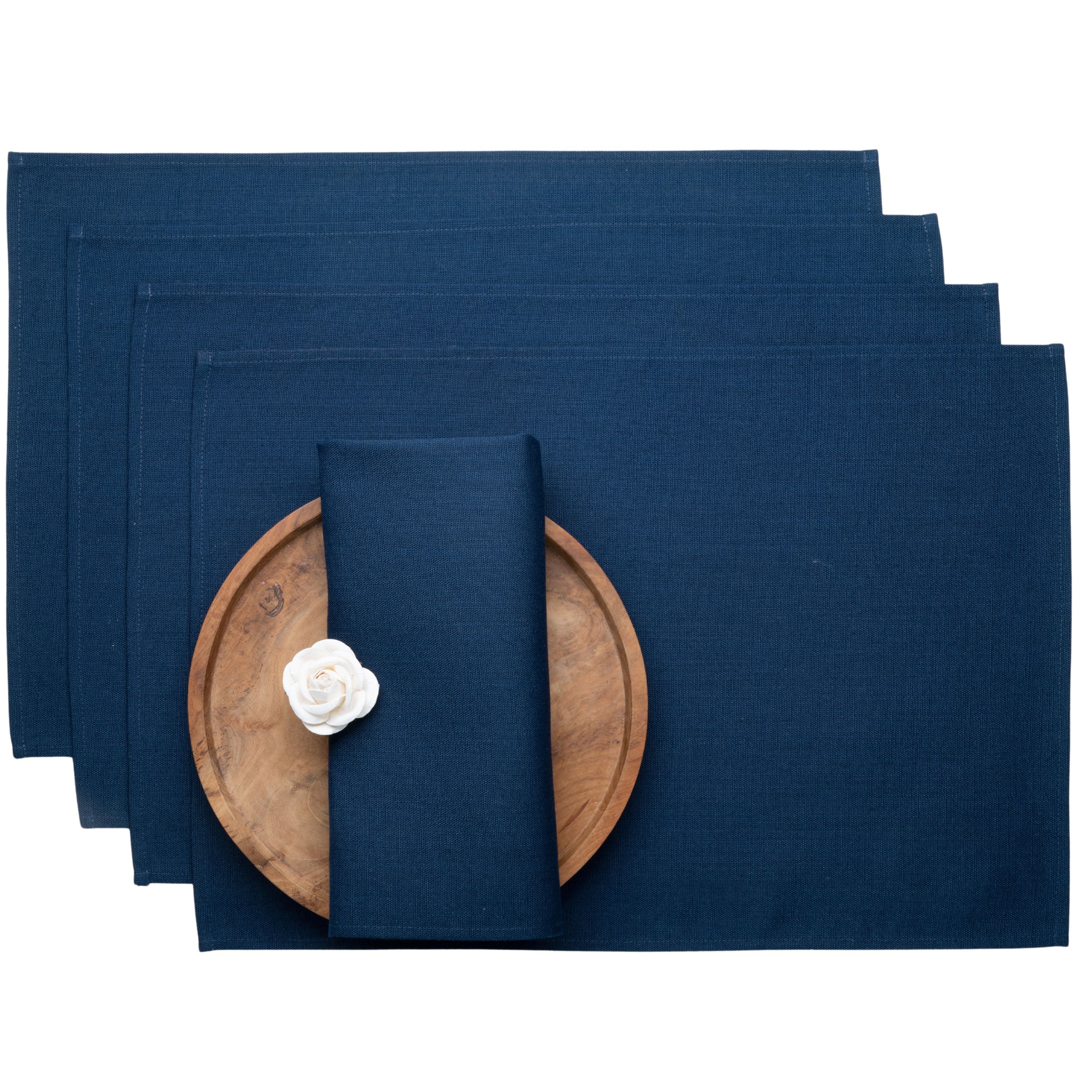 Navy Blue Faux Linen Placemats, Plain, 13 x 18 inch, 4 pcs