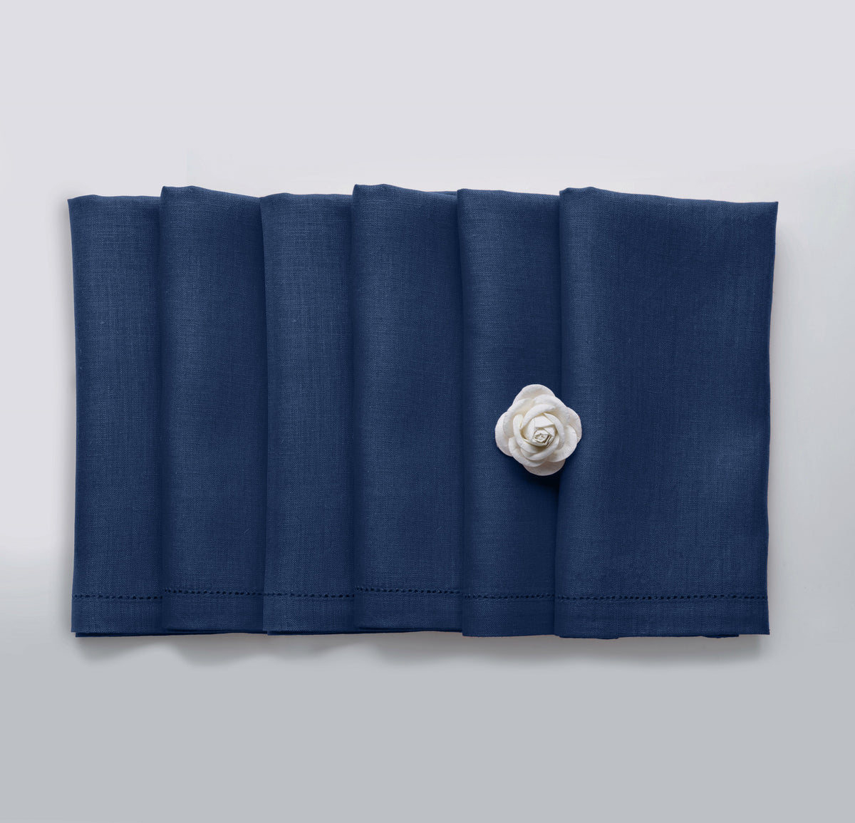 Navy Blue Linen Dinner Napkins | 20 x 20 Inch Set Of 6 | Hemstitch