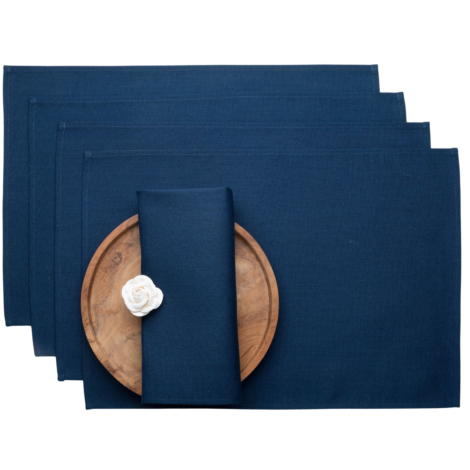 Navy Blue Faux Linen Placemats 13 x 18 Inch Set of 4 - Plain