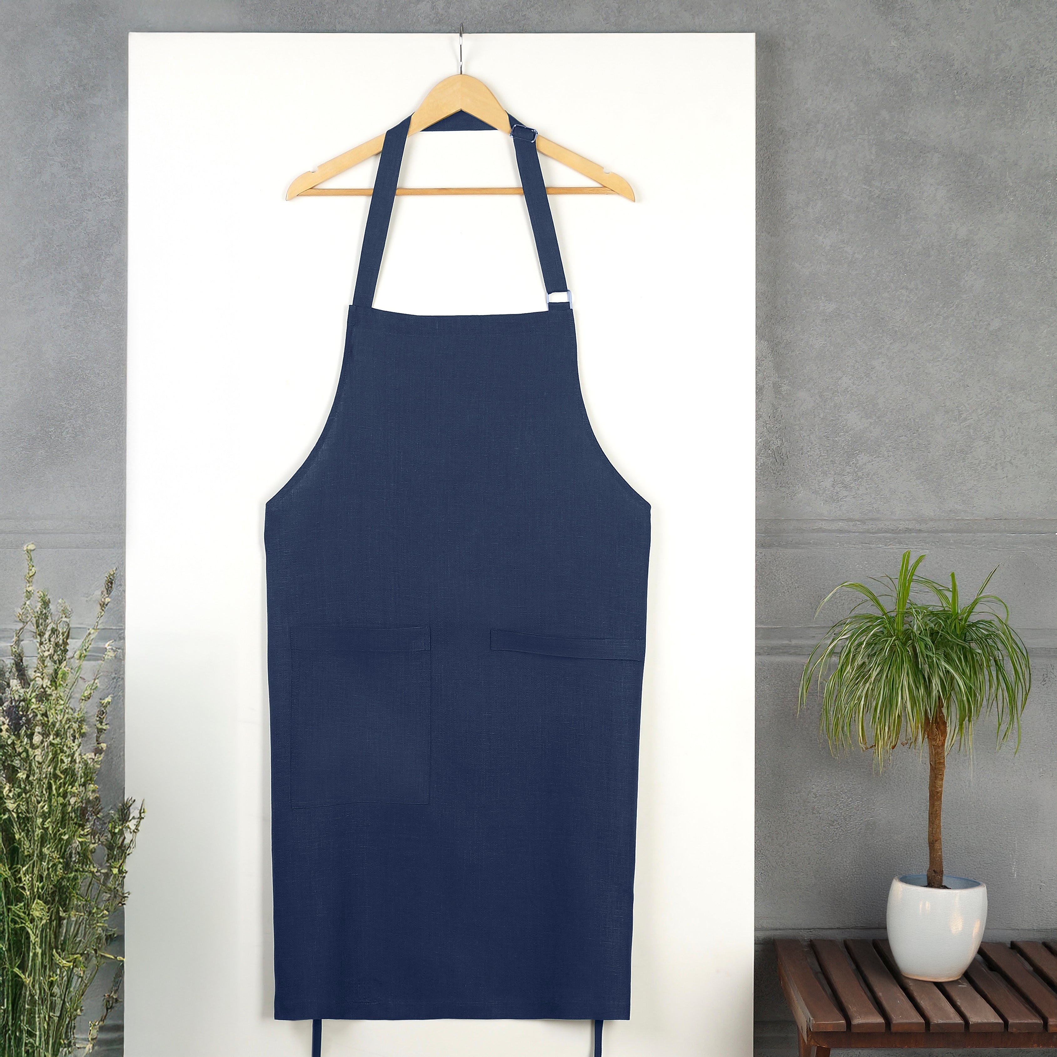 Navy Blue Linen Apron