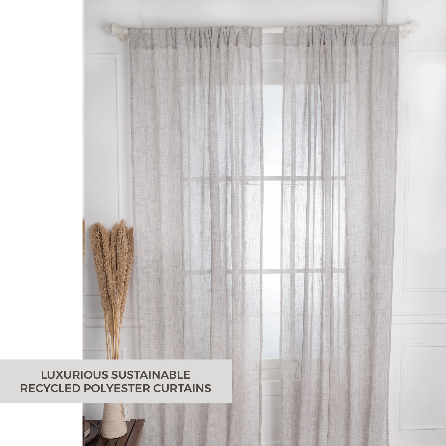 Light Grey Recycled Polyester Classic Jute Look Curtain - Set of 2 panels