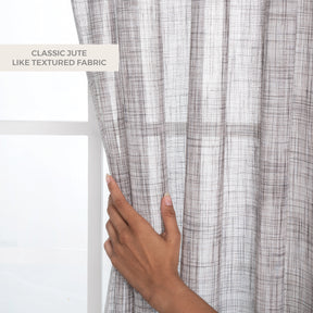 White & Grey Jute Textured Curtain | Set of 2 Panels