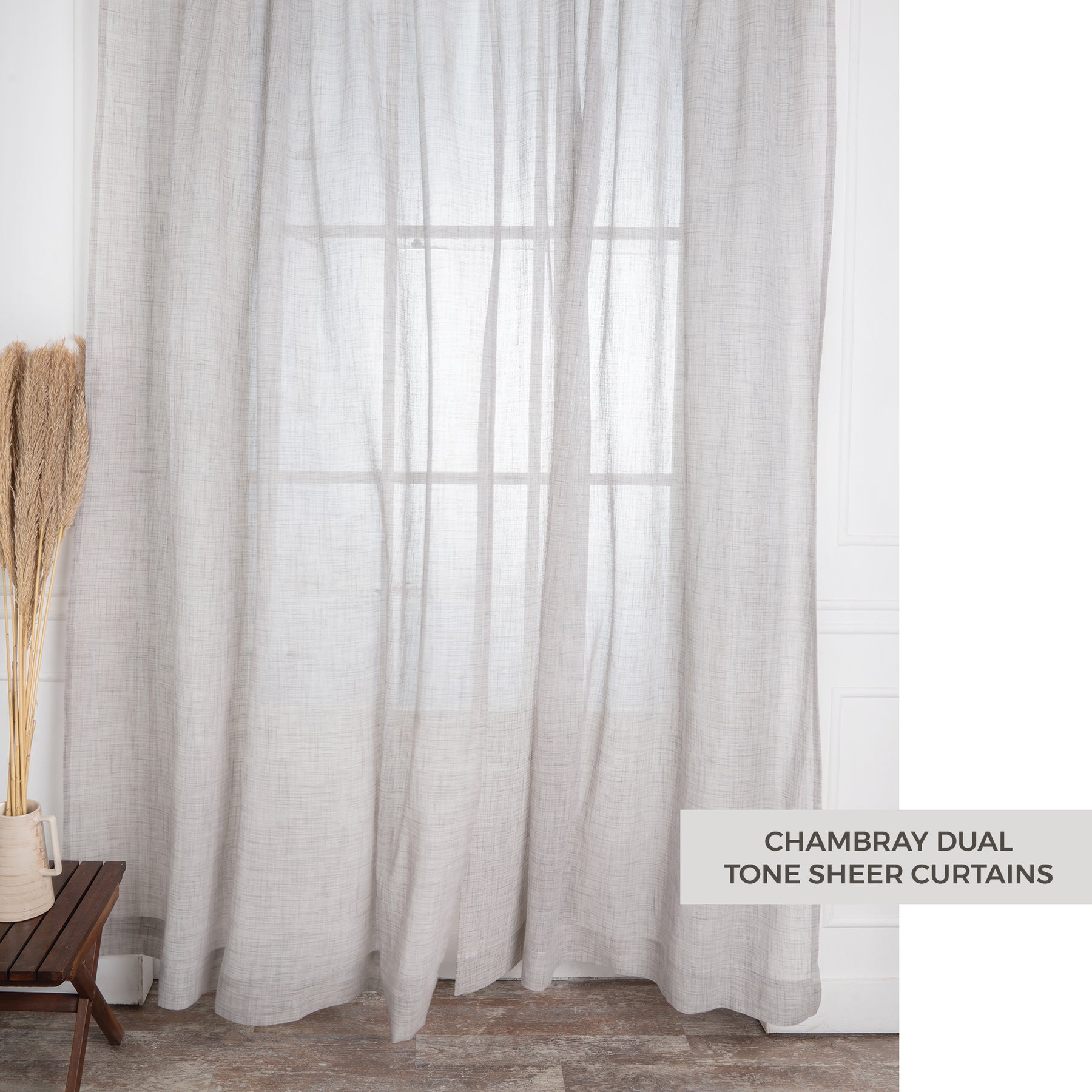 Light Grey Jute Textured Curtain | Set of 2 Panels