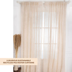Beige and Cream Jute Textured Curtain | Set of 2 Panels