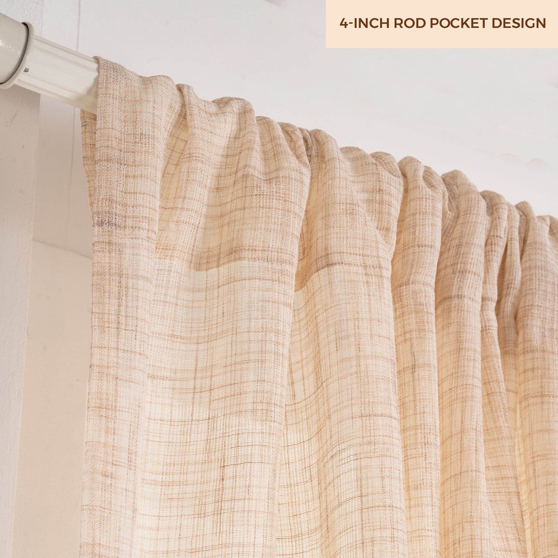 Beige and Cream Jute Textured Curtain | Set of 2 Panels