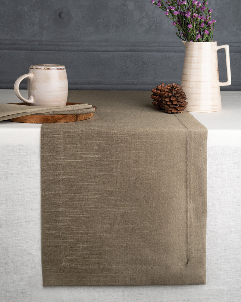Olive Green Silk Textured Table Runner - Mitered Corner