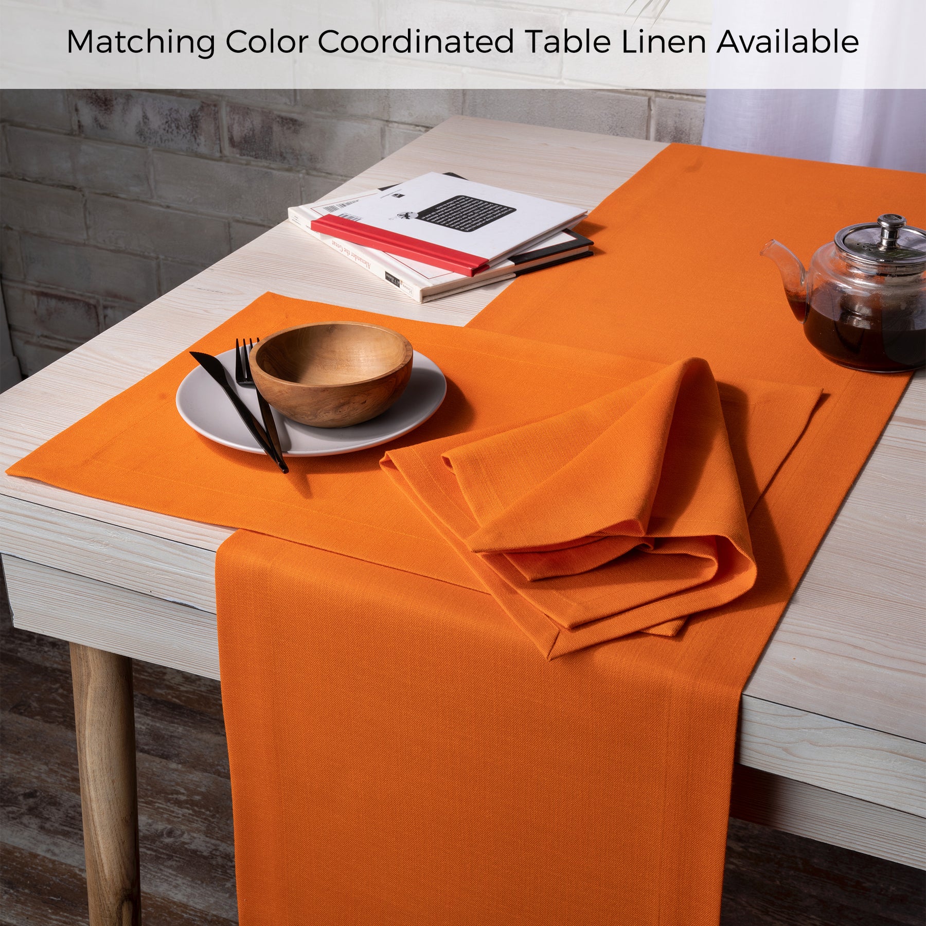 Orange Faux Linen Dinner Napkins 20 x 20 Inch Set of 4 - Mitered Corner
