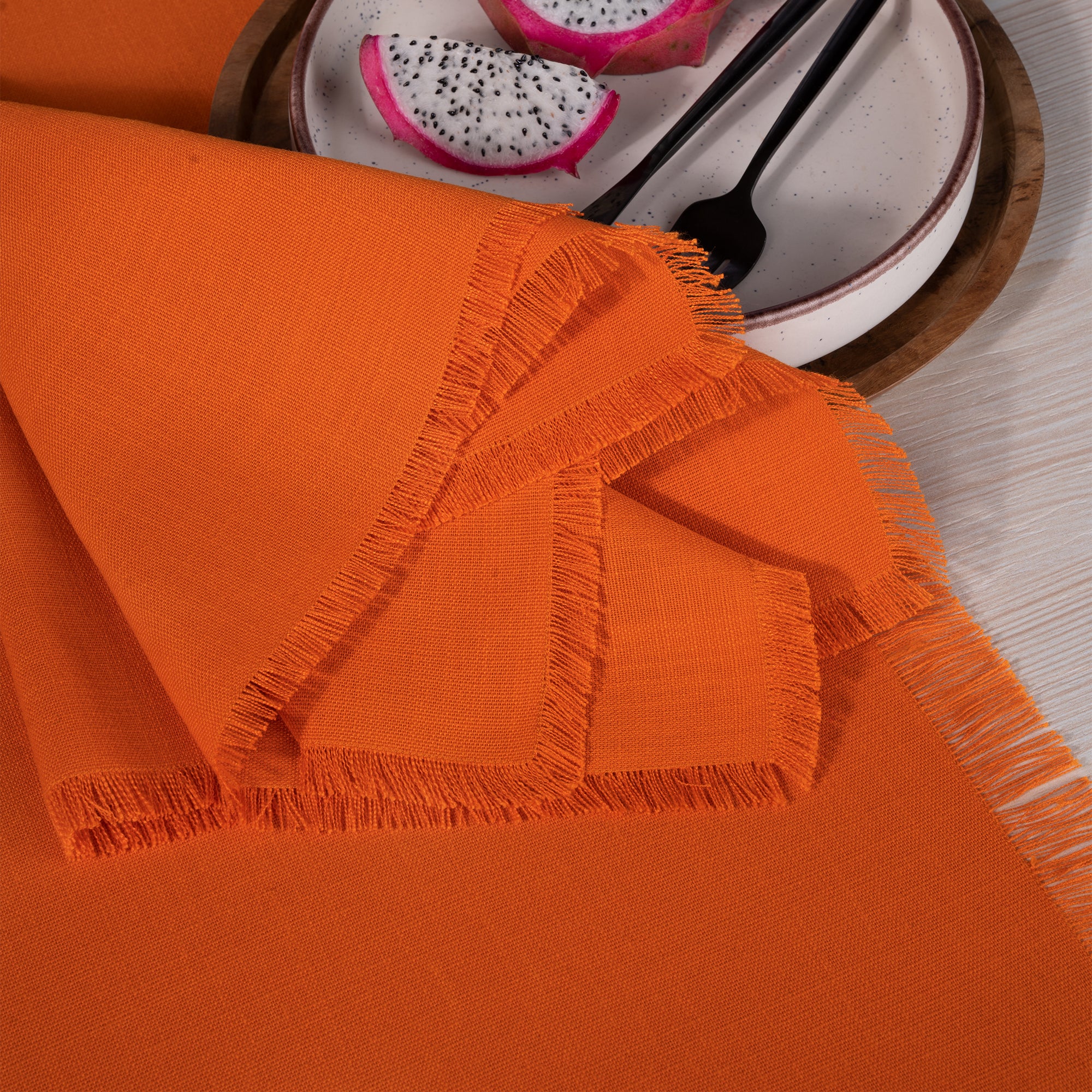 Orange Faux Linen Napkins, Fringe, 20 x 20 inch, 4 pcs