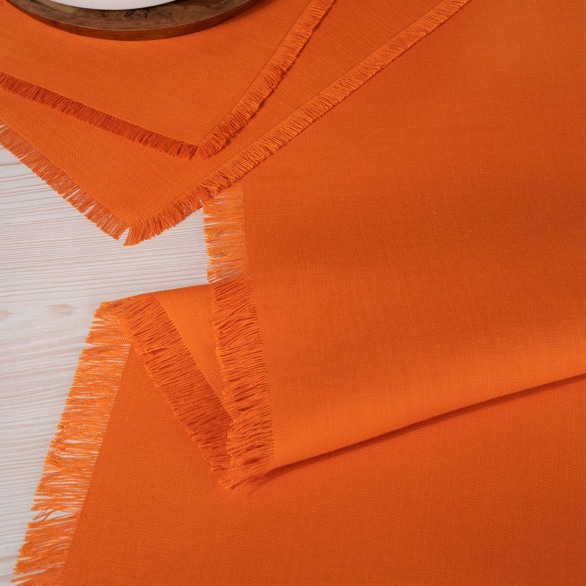 Orange Table Runner, Faux Linen, Fringe