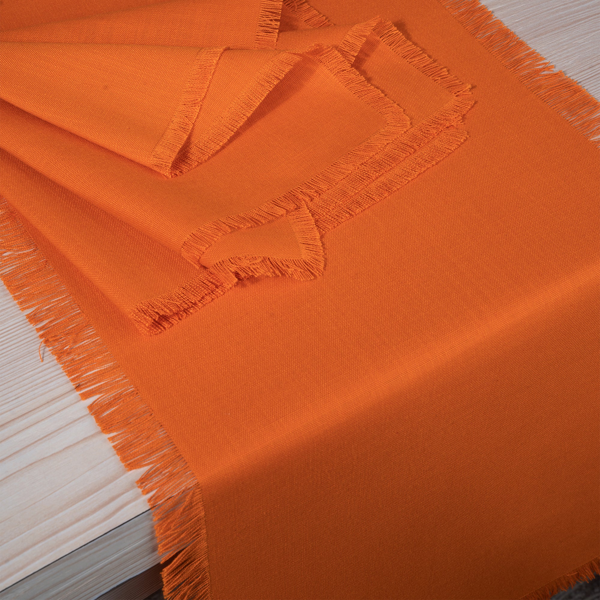 Orange Table Runner, Faux Linen, Fringe