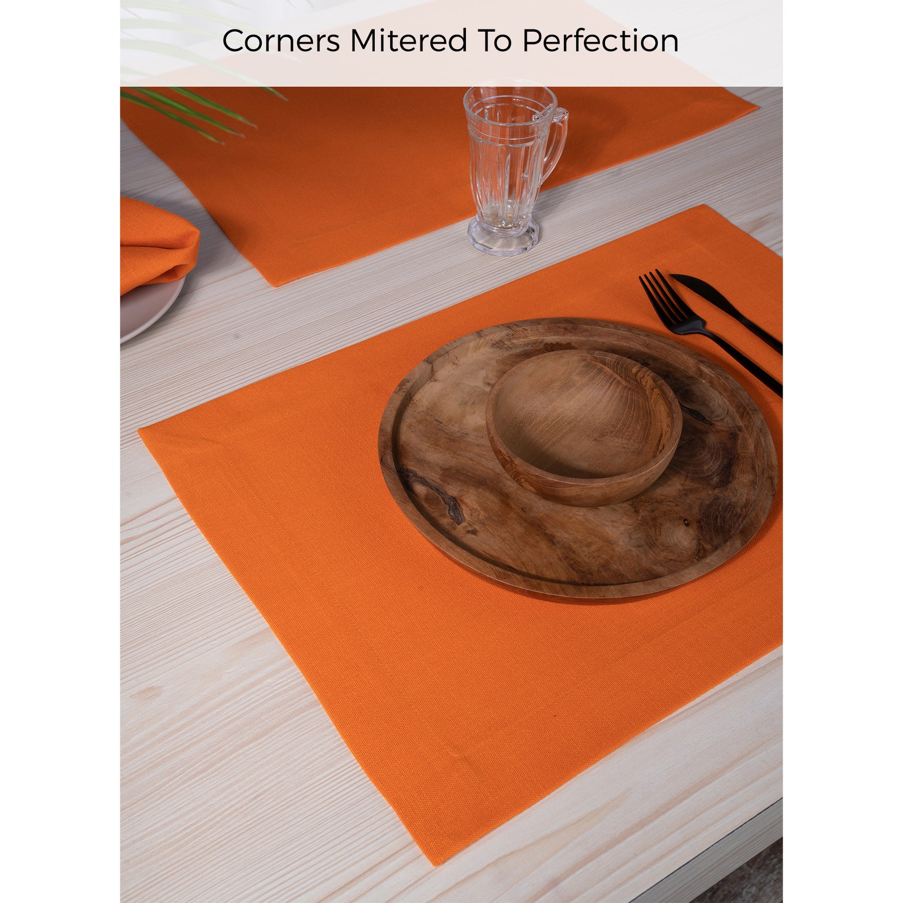 Orange Faux Linen Placemats 14 x 19 Inch Set of 4 - Mitered Corner