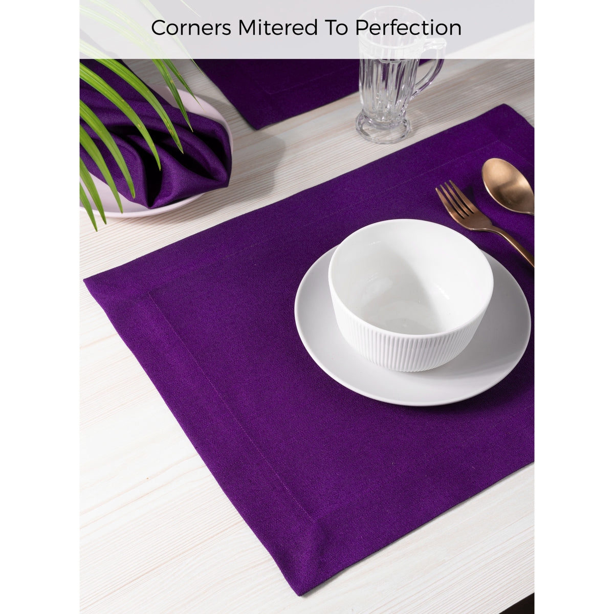 Purple Linen Textured Placemats 14 x 19 Inch Set of 4 - Mitered Corner