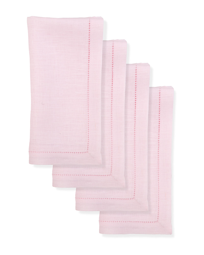 Pastel Pink Linen Dinner Napkins 20 x 20 Inch Set of 4 - Hemstitch