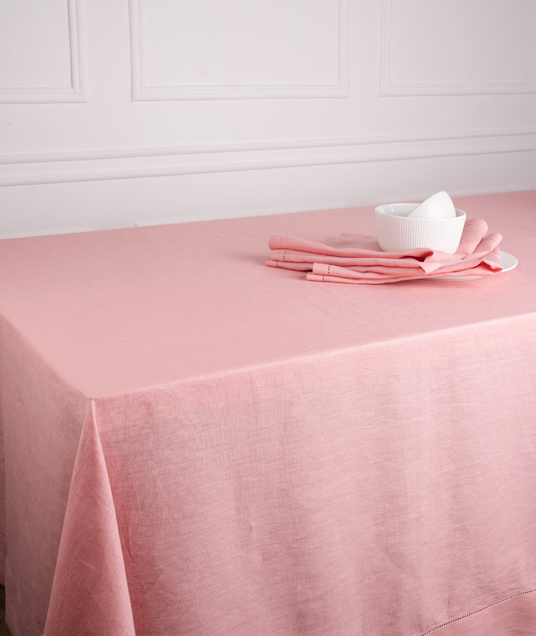 Dusty Pink Linen Tablecloth, Hemstitch