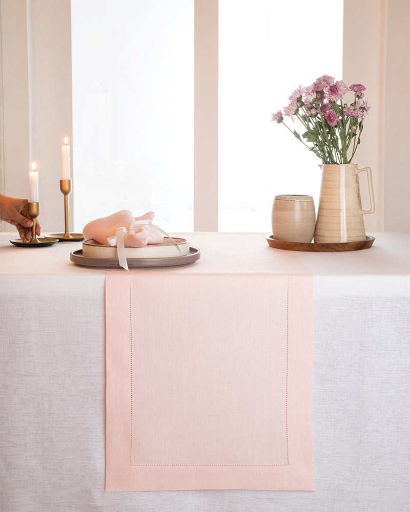 Pastel Pink Linen Table Runner - Hemstitch