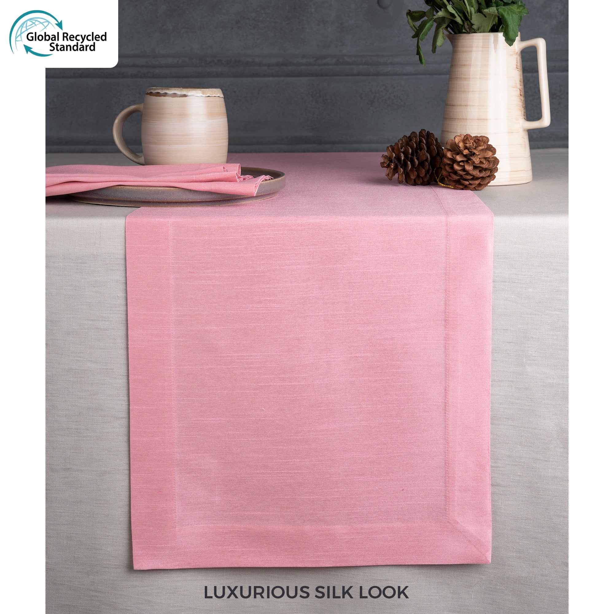 Pink Table Runner, Vegan Silk, Mitered Corner