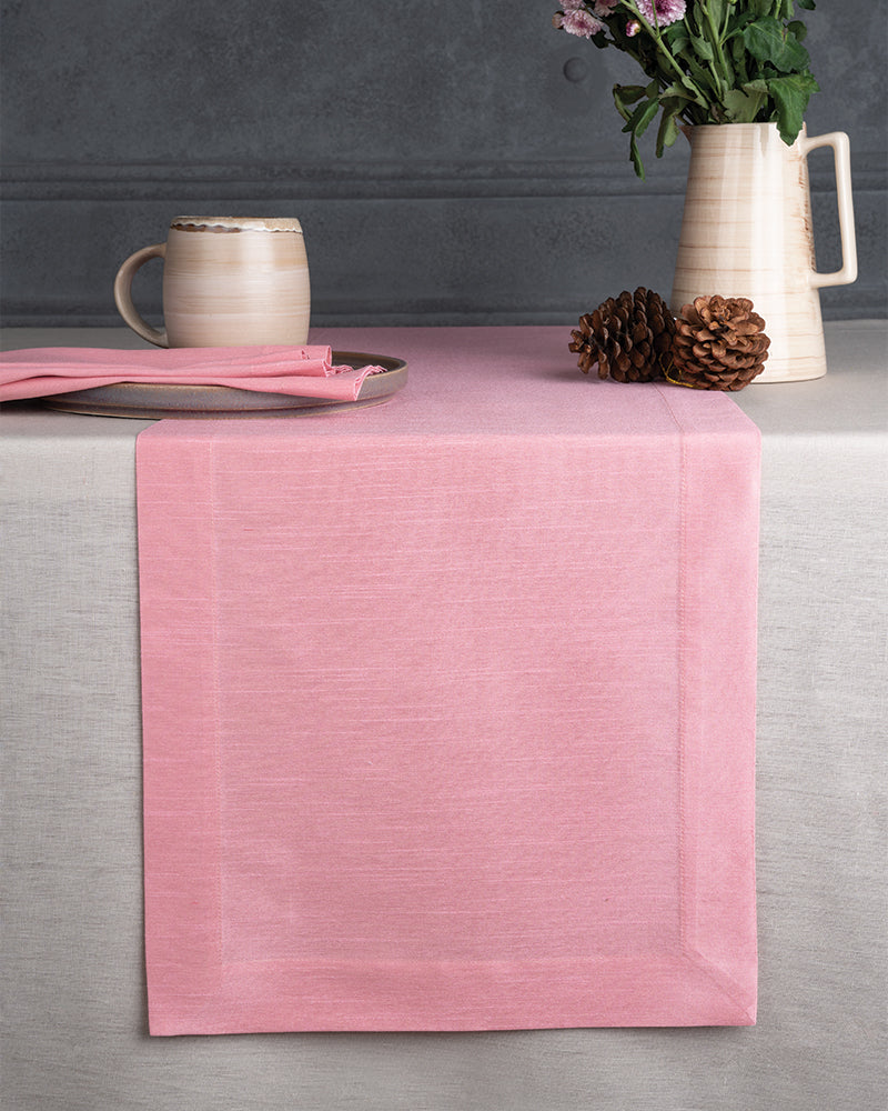 Pink Silk Textured Table Runner - Mitered Corner