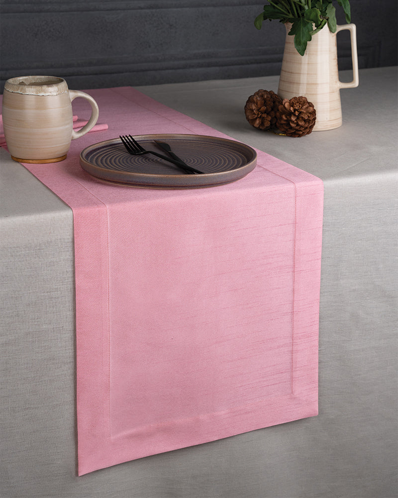 Pink Silk Textured Table Runner - Mitered Corner